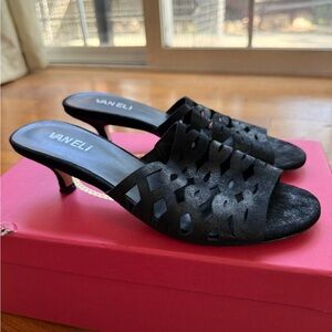 Vaneli Vexus Black Cutout Heeled Mules